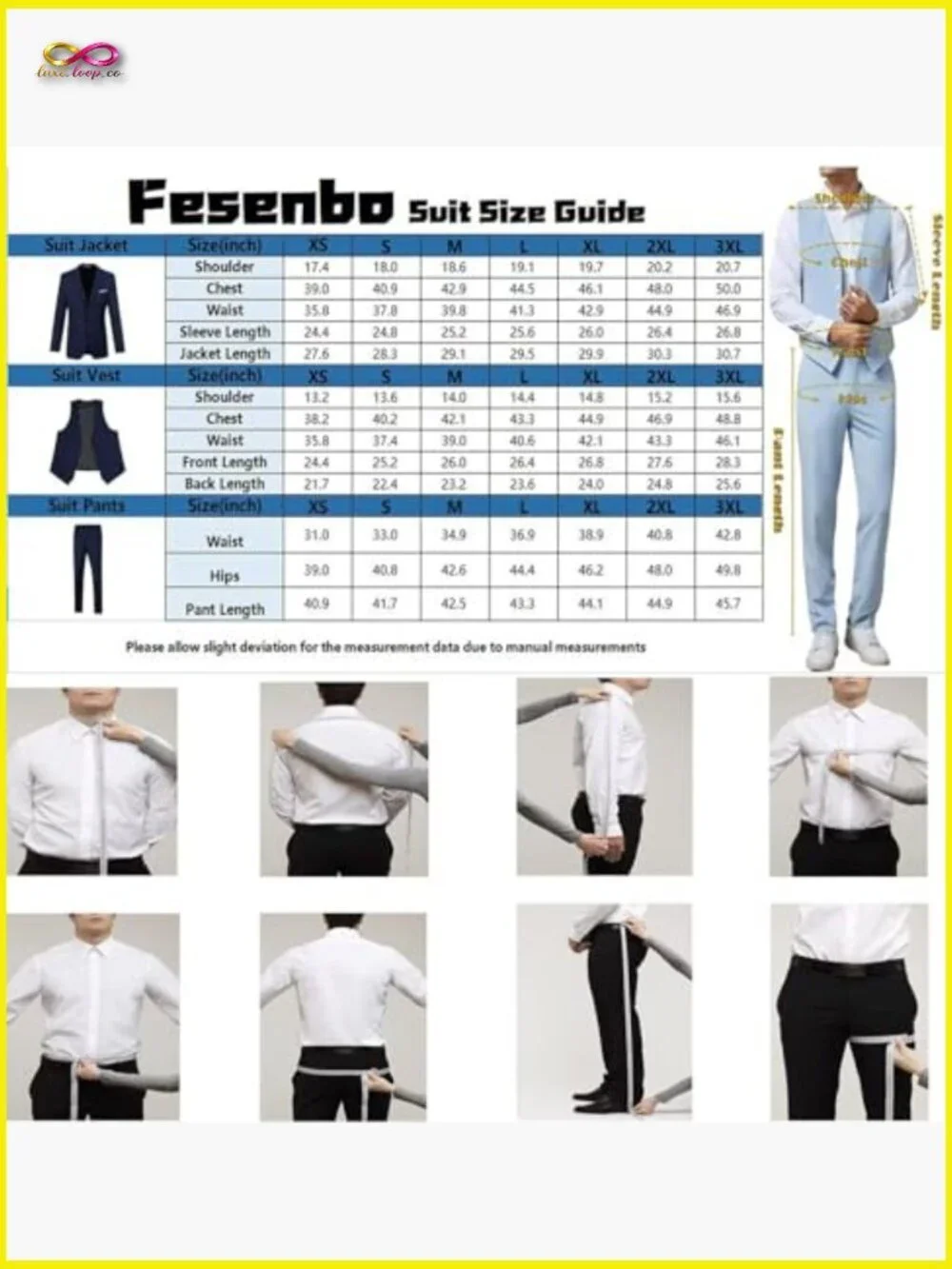Slim Fit Suit Set Modern Fitted Business Wedding Prom Tuxedo Vest Pants